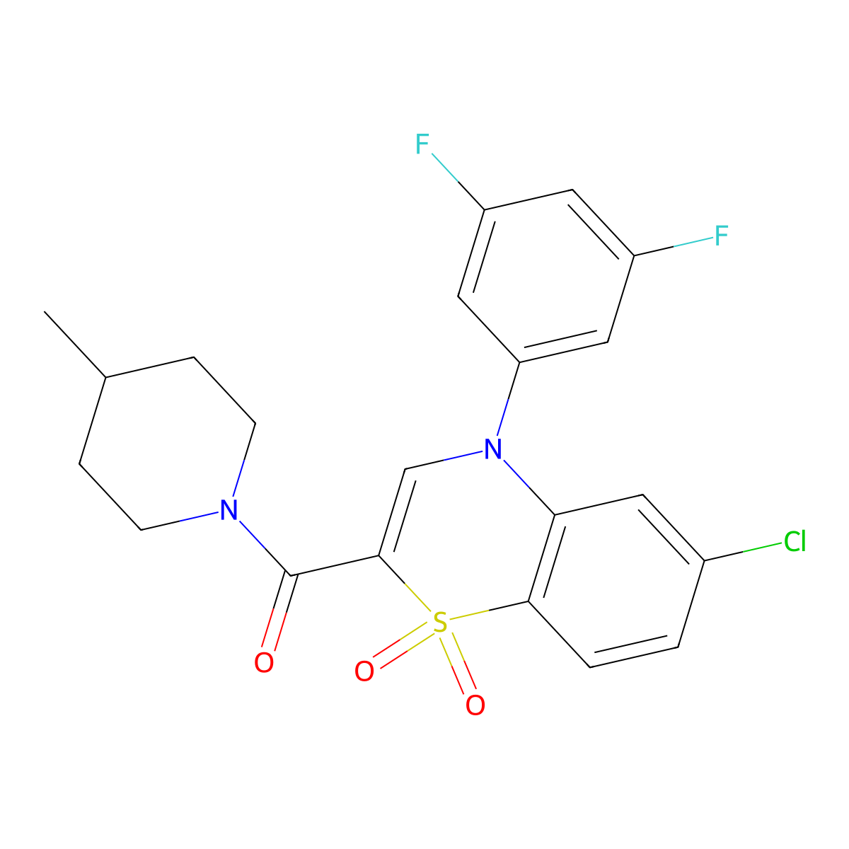 6-chloro-4-(3,5-difluorophenyl)-2-(4-methylpiperidine-1-carbonyl)-4H-1lambda6,4-benzothiazine-1,1-dione molecular structure, CAS 1251699-22-5
