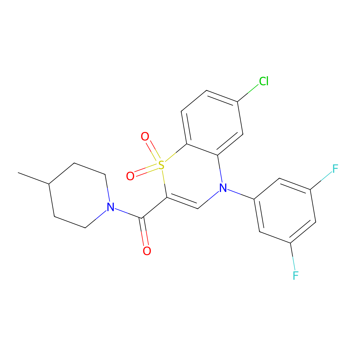 6-chloro-4-(3,5-difluorophenyl)-2-(4-methylpiperidine-1-carbonyl)-4H-1lambda6,4-benzothiazine-1,1-dione molecular structure, CAS 1251699-22-5
