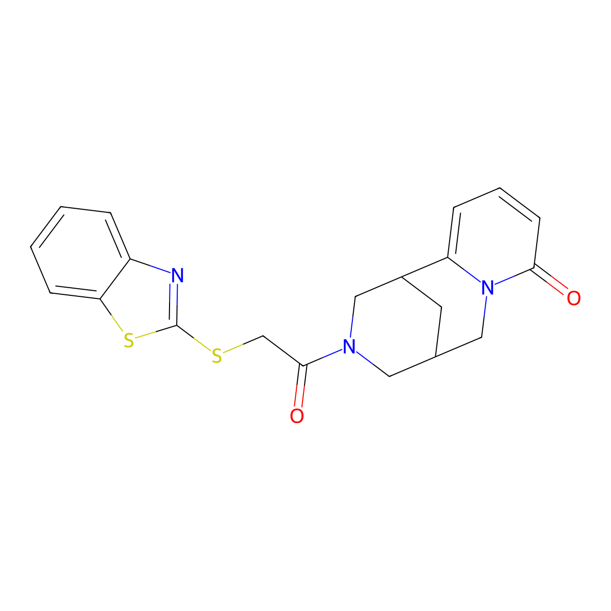 3-(2-(benzo[d]thiazol-2-ylthio)acetyl)-3,4,5,6-tetrahydro-1H-1,5-methanopyrido[1,2-a][1,5]diazocin-8(2H)-one molecular structure, CAS 1251699-24-7