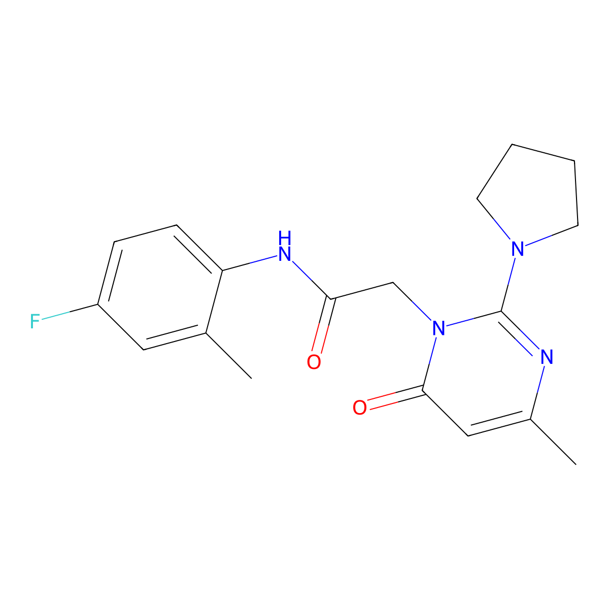 N-(4-fluoro-2-methylphenyl)-2-[4-methyl-6-oxo-2-(pyrrolidin-1-yl)-1,6-dihydropyrimidin-1-yl]acetamide molecular structure, CAS 1251699-25-8
