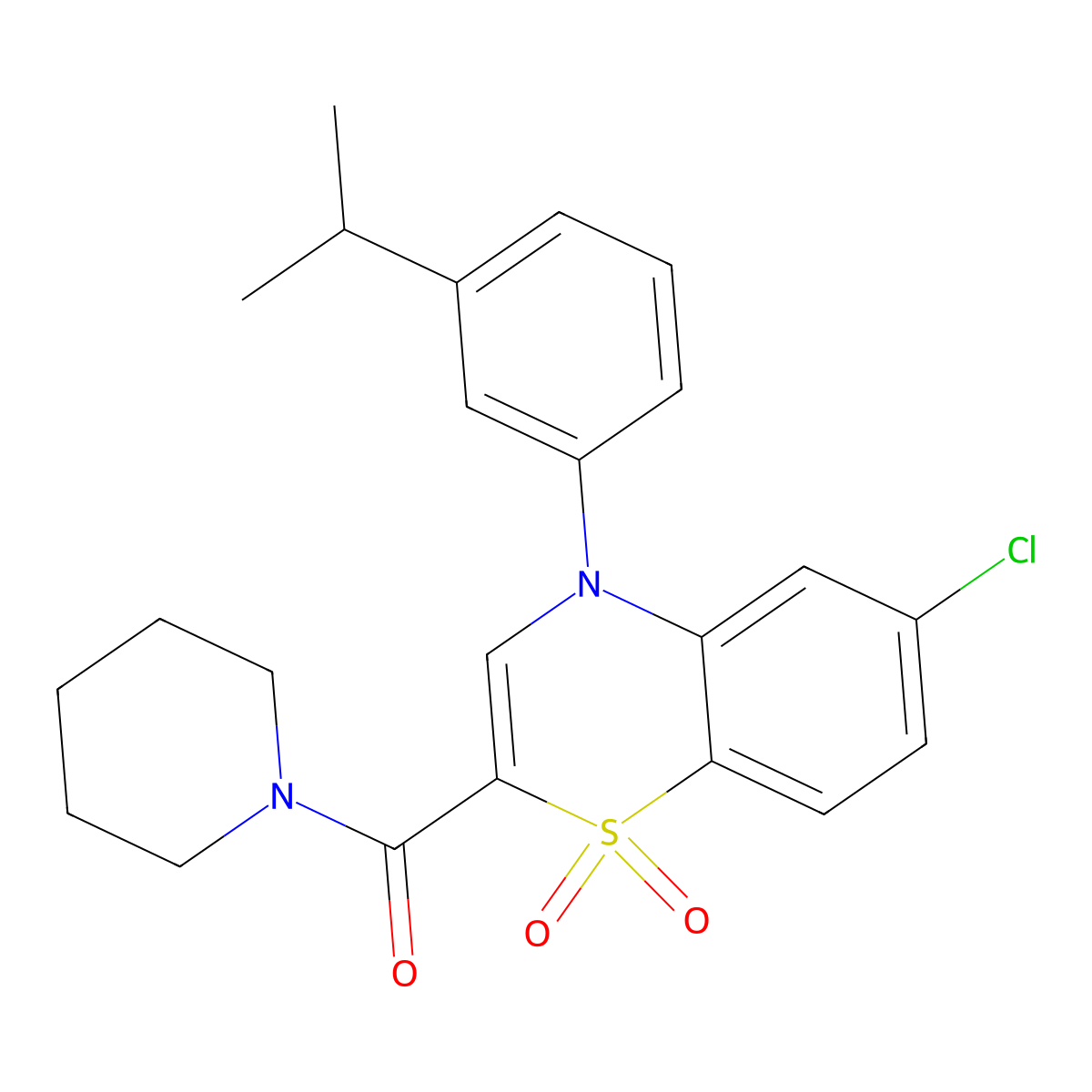 6-chloro-2-(piperidine-1-carbonyl)-4-[3-(propan-2-yl)phenyl]-4H-1lambda6,4-benzothiazine-1,1-dione molecular structure, CAS 1251699-28-1