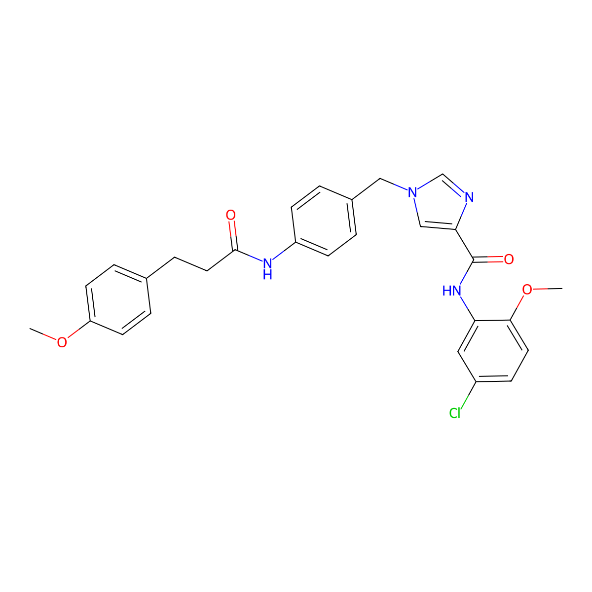 N-(5-chloro-2-methoxyphenyl)-1-(4-(3-(4-methoxyphenyl)propanamido)benzyl)-1H-imidazole-4-carboxamide molecular structure, CAS 1251699-29-2