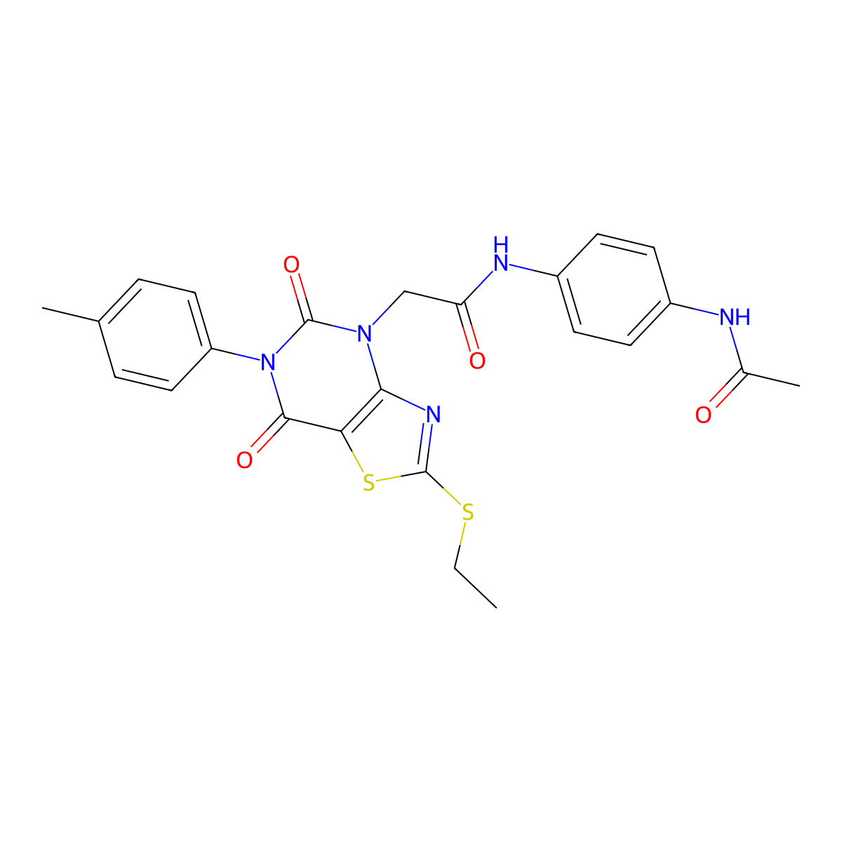 N-(4-acetamidophenyl)-2-[2-(ethylsulfanyl)-6-(4-methylphenyl)-5,7-dioxo-4H,5H,6H,7H-[1,3]thiazolo[4,5-d]pyrimidin-4-yl]acetamide molecular structure, CAS 1251699-31-6