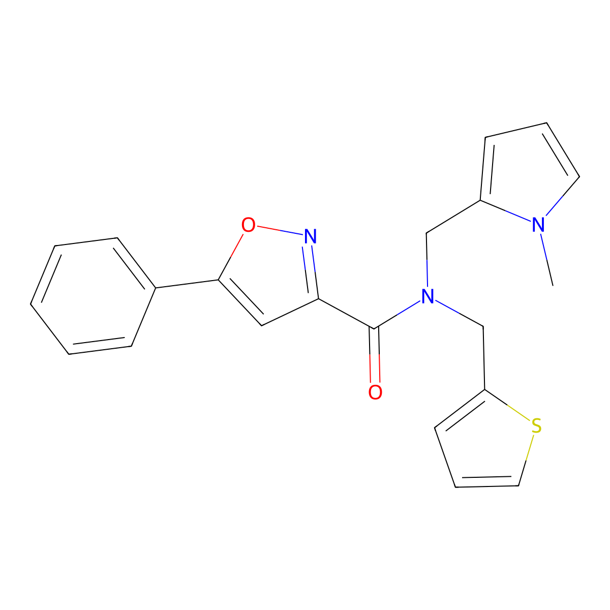 N-((1-methyl-1H-pyrrol-2-yl)methyl)-5-phenyl-N-(thiophen-2-ylmethyl)isoxazole-3-carboxamide molecular structure, CAS 1251699-32-7