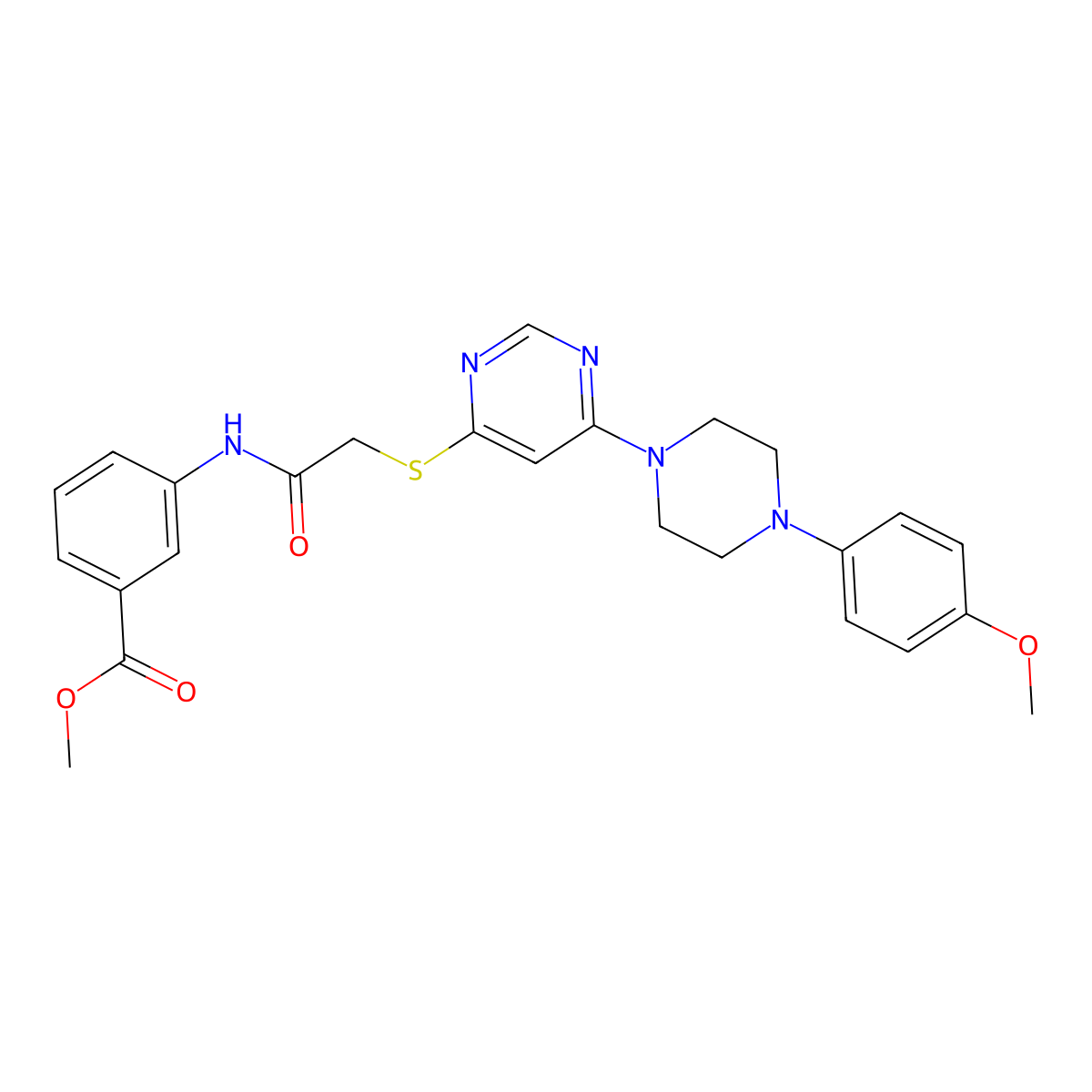 Methyl 3-(2-((6-(4-(4-methoxyphenyl)piperazin-1-yl)pyrimidin-4-yl)thio)acetamido)benzoate molecular structure, CAS 1251699-33-8