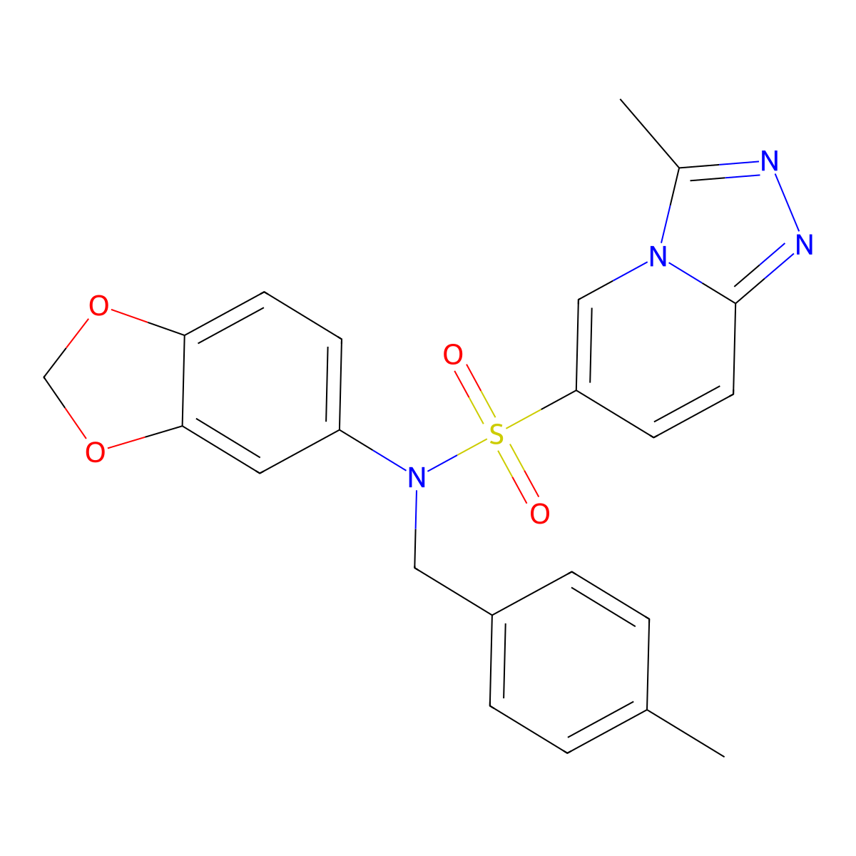 N-(2H-1,3-benzodioxol-5-yl)-3-methyl-N-[(4-methylphenyl)methyl]-[1,2,4]triazolo[4,3-a]pyridine-6-sulfonamide molecular structure, CAS 1251699-35-0