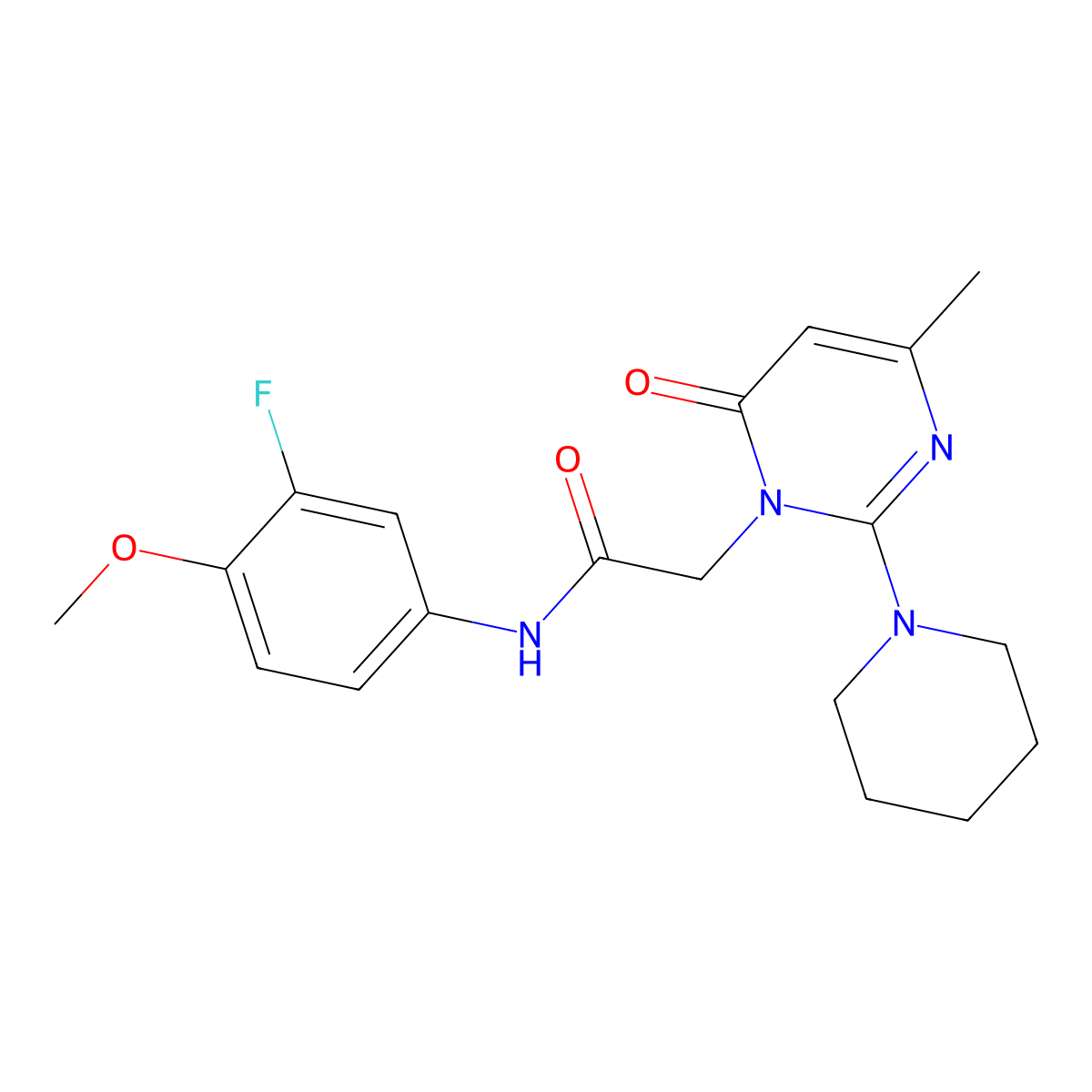 N-(3-fluoro-4-methoxyphenyl)-2-(4-methyl-6-oxo-2-(piperidin-1-yl)pyrimidin-1(6H)-yl)acetamide molecular structure, CAS 1251699-36-1