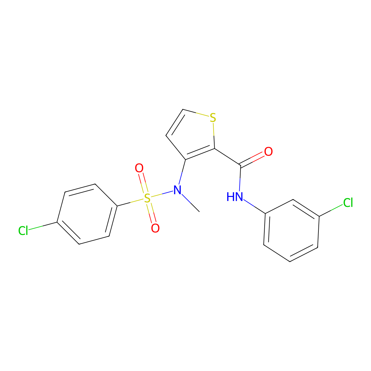 N-(3-chlorophenyl)-3-(N-methyl4-chlorobenzenesulfonamido)thiophene-2-carboxamide molecular structure, CAS 1251699-38-3