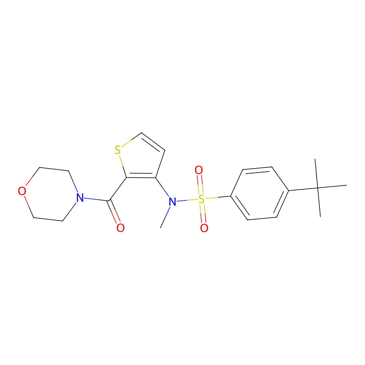 4-(tert-butyl)-N-methyl-N-(2-(morpholine-4-carbonyl)thiophen-3-yl)benzenesulfonamide molecular structure, CAS 1251699-47-4