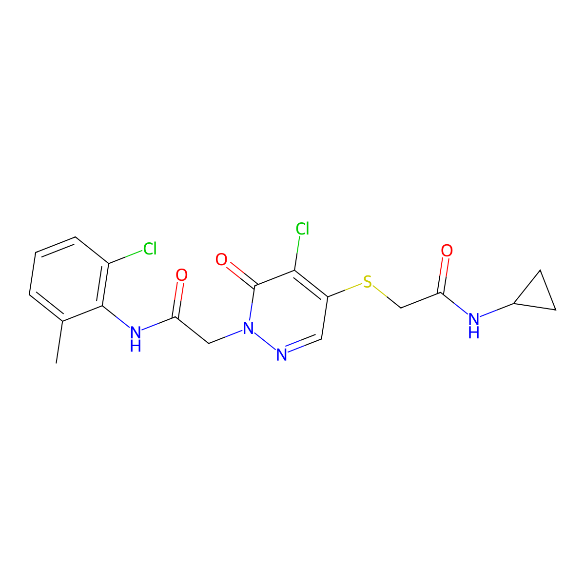 2-((5-chloro-1-(2-((2-chloro-6-methylphenyl)amino)-2-oxoethyl)-6-oxo-1,6-dihydropyridazin-4-yl)thio)-N-cyclopropylacetamide molecular structure, CAS 1251699-51-0