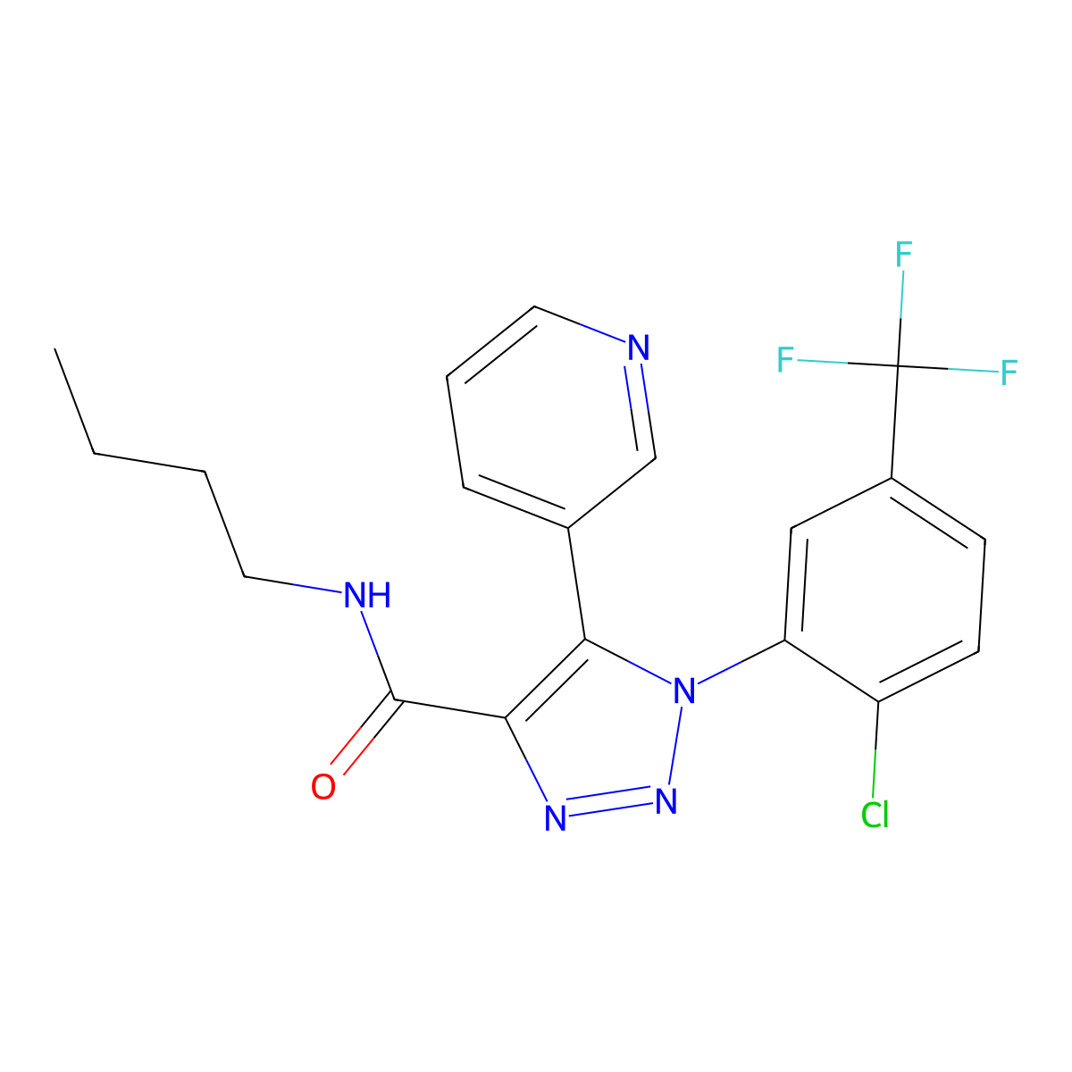 N-butyl-1-(2-chloro-5-(trifluoromethyl)phenyl)-5-(pyridin-3-yl)-1H-1,2,3-triazole-4-carboxamide molecular structure, CAS 1251702-54-1