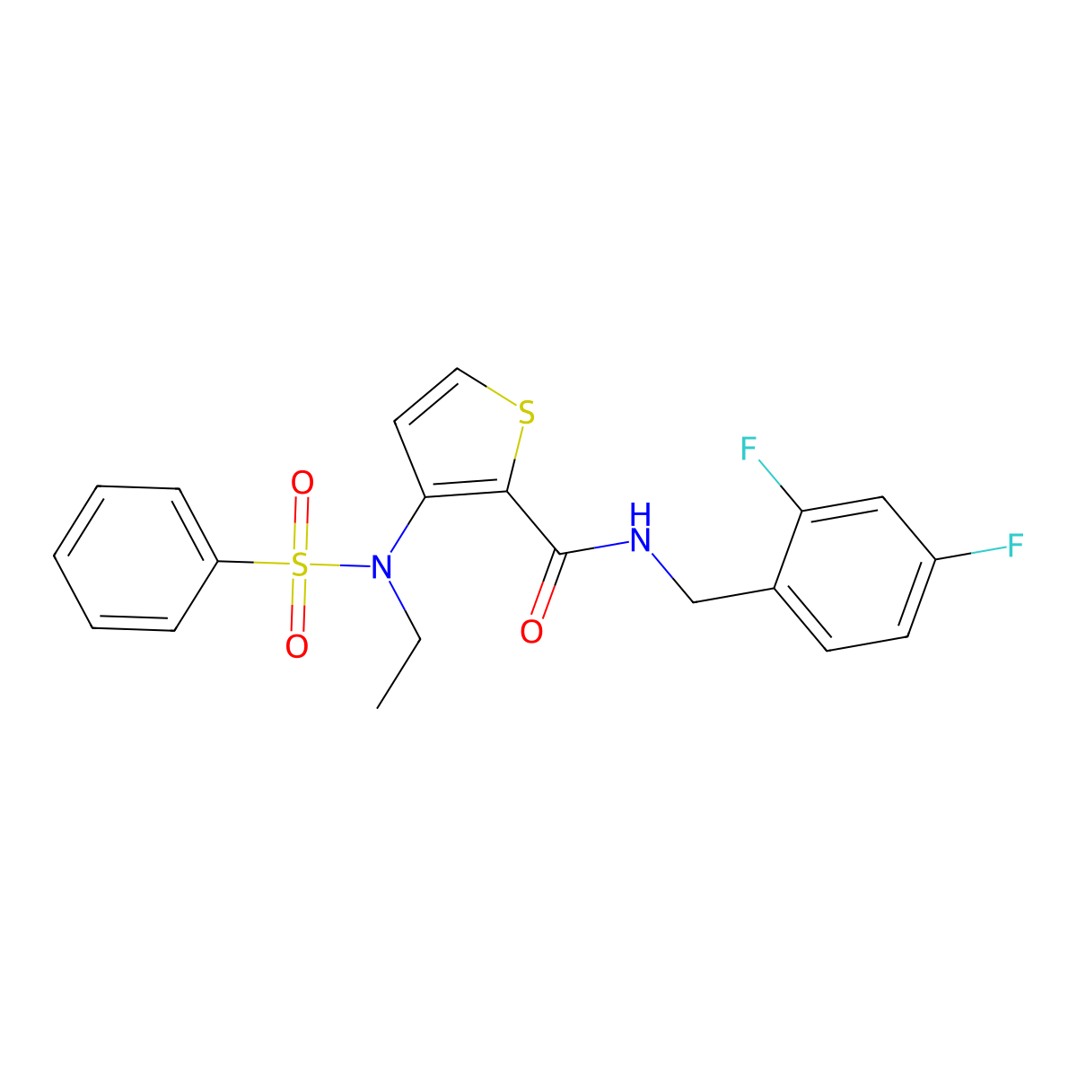 N-[(2,4-difluorophenyl)methyl]-3-(N-ethylbenzenesulfonamido)thiophene-2-carboxamide molecular structure, CAS 1251702-62-1