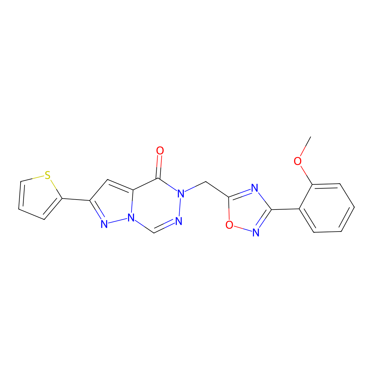 5-{[3-(2-methoxyphenyl)-1,2,4-oxadiazol-5-yl]methyl}-2-(thiophen-2-yl)-4H,5H-pyrazolo[1,5-d][1,2,4]triazin-4-one molecular structure, CAS 1251702-64-3