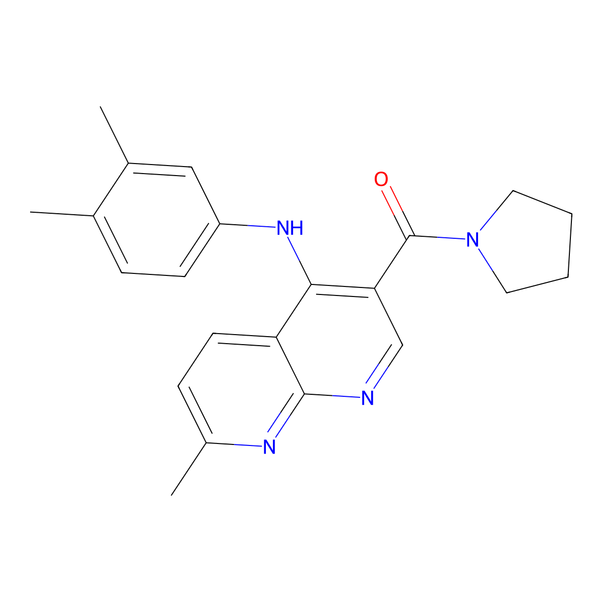(4-((3,4-Dimethylphenyl)amino)-7-methyl-1,8-naphthyridin-3-yl)(pyrrolidin-1-yl)methanone molecular structure, CAS 1251702-69-8