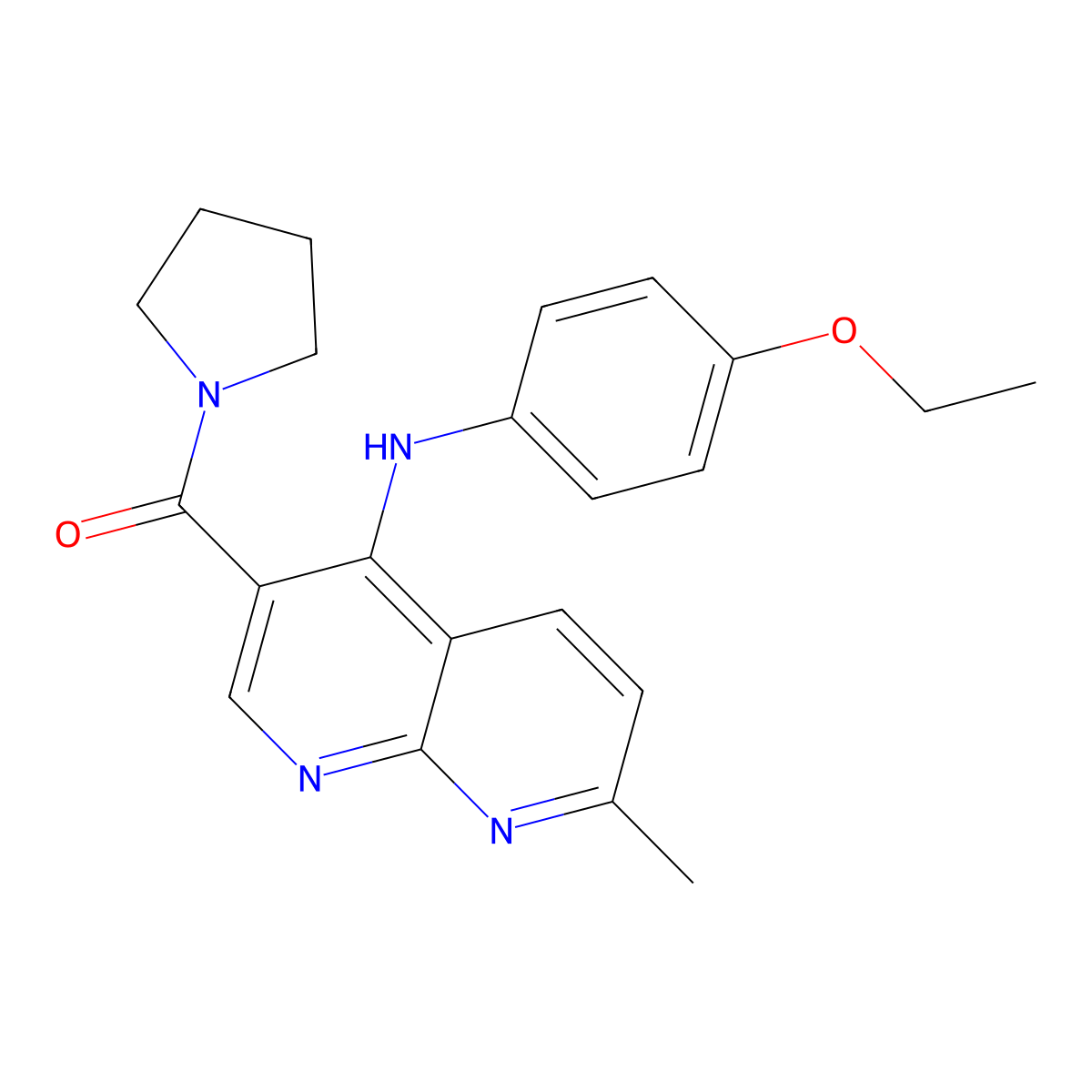 (4-((4-Ethoxyphenyl)amino)-7-methyl-1,8-naphthyridin-3-yl)(pyrrolidin-1-yl)methanone molecular structure, CAS 1251702-70-1
