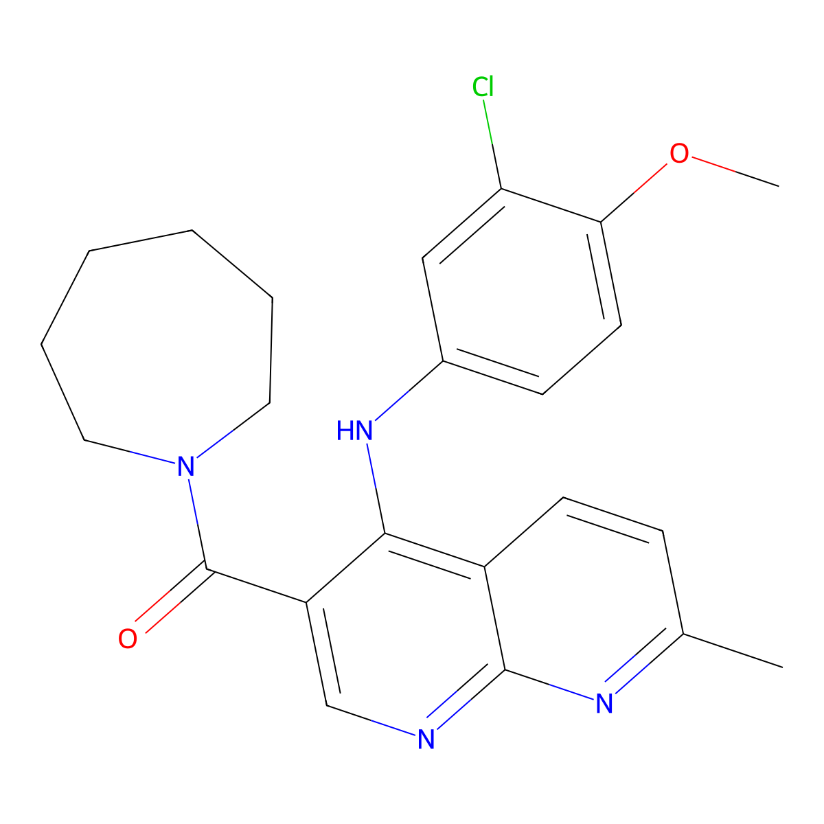 3-(azepane-1-carbonyl)-N-(3-chloro-4-methoxyphenyl)-7-methyl-1,8-naphthyridin-4-amine molecular structure, CAS 1251702-74-5