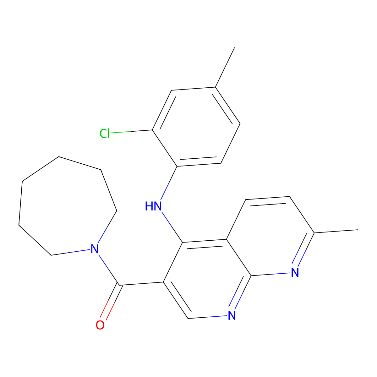 Azepan-1-yl(4-((2-chloro-4-methylphenyl)amino)-7-methyl-1,8-naphthyridin-3-yl)methanone molecular structure, CAS 1251702-77-8