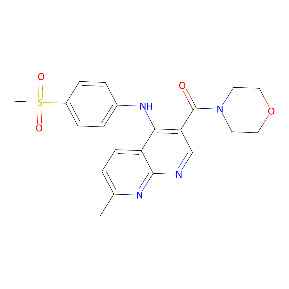 (7-Methyl-4-((4-(methylsulfonyl)phenyl)amino)-1,8-naphthyridin-3-yl)(morpholino)methanone molecular structure, CAS 1251702-82-5