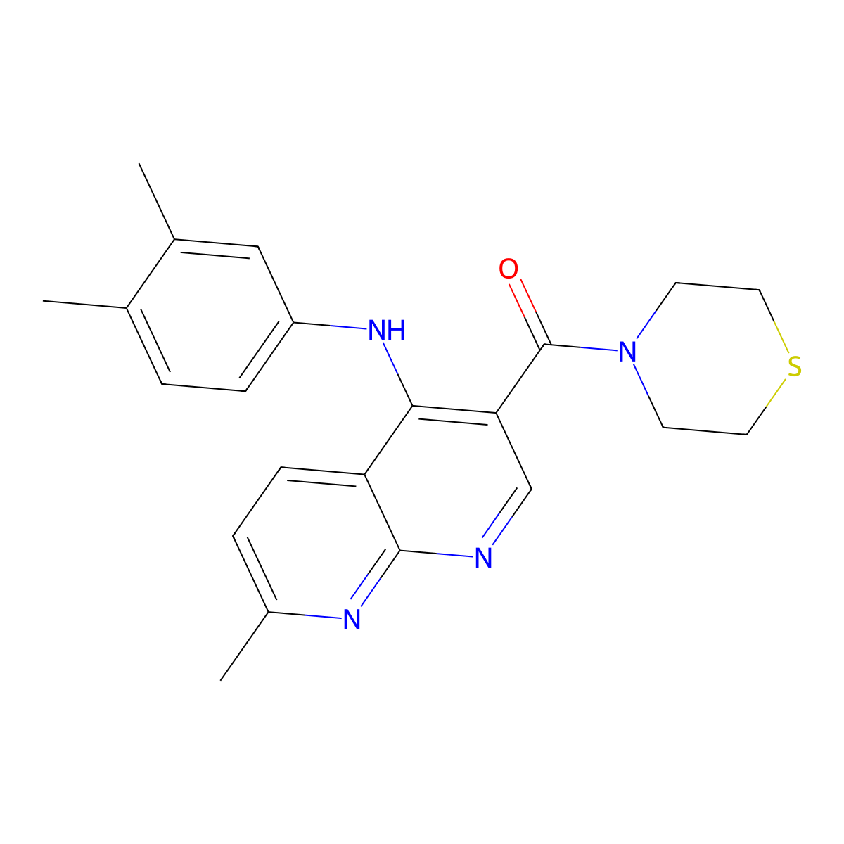 (4-((3,4-Dimethylphenyl)amino)-7-methyl-1,8-naphthyridin-3-yl)(thiomorpholino)methanone molecular structure, CAS 1251702-83-6