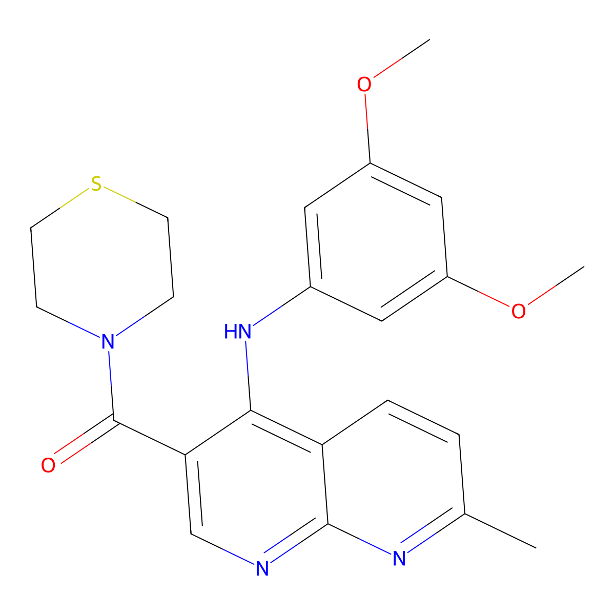 N-(3,5-dimethoxyphenyl)-7-methyl-3-(thiomorpholine-4-carbonyl)-1,8-naphthyridin-4-amine molecular structure, CAS 1251702-84-7