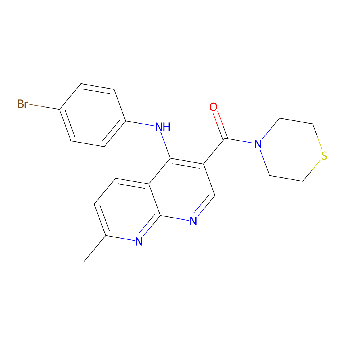 (4-((4-Bromophenyl)amino)-7-methyl-1,8-naphthyridin-3-yl)(thiomorpholino)methanone molecular structure, CAS 1251702-86-9
