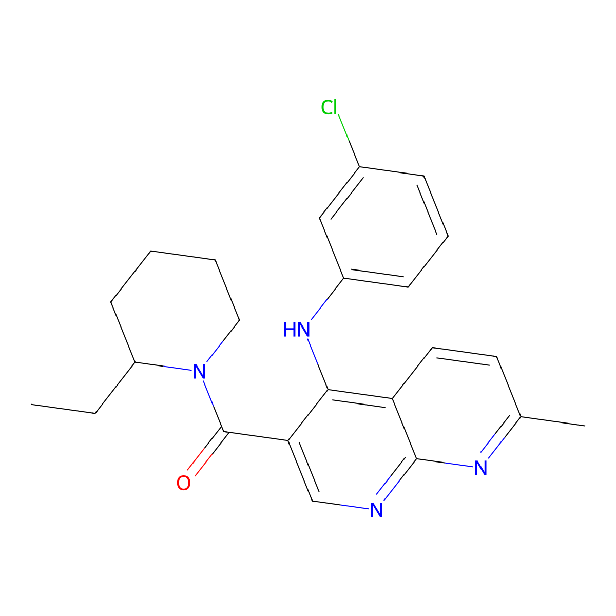 (4-((3-Chlorophenyl)amino)-7-methyl-1,8-naphthyridin-3-yl)(2-ethylpiperidin-1-yl)methanone molecular structure, CAS 1251702-88-1