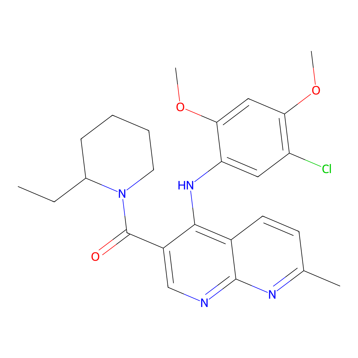 (4-((5-Chloro-2,4-dimethoxyphenyl)amino)-7-methyl-1,8-naphthyridin-3-yl)(2-ethylpiperidin-1-yl)methanone molecular structure, CAS 1251702-90-5