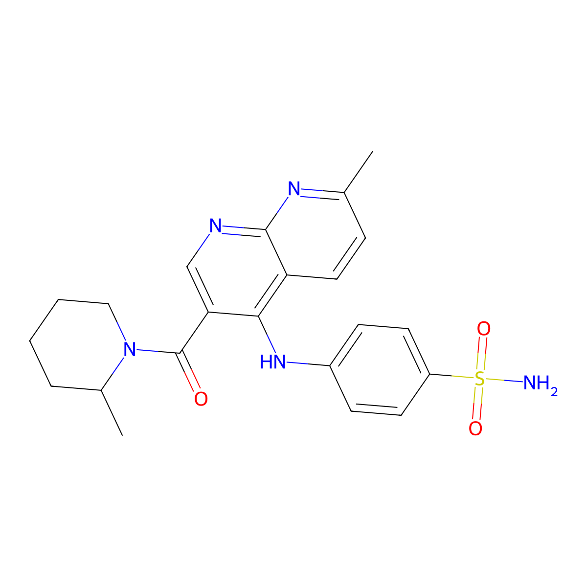 4-((7-Methyl-3-(2-methylpiperidine-1-carbonyl)-1,8-naphthyridin-4-yl)amino)benzenesulfonamide molecular structure, CAS 1251702-91-6