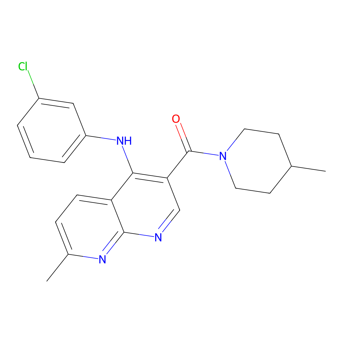 (4-((3-Chlorophenyl)amino)-7-methyl-1,8-naphthyridin-3-yl)(4-methylpiperidin-1-yl)methanone molecular structure, CAS 1251702-92-7