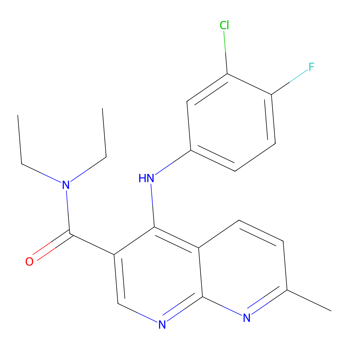 4-[(3-chloro-4-fluorophenyl)amino]-N,N-diethyl-7-methyl-1,8-naphthyridine-3-carboxamide molecular structure, CAS 1251702-94-9