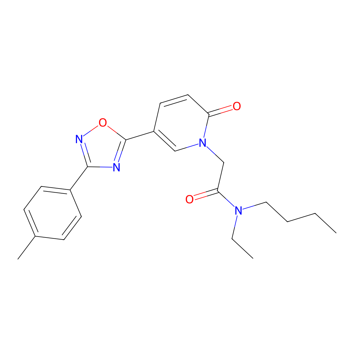 N-butyl-N-ethyl-2-{5-[3-(4-methylphenyl)-1,2,4-oxadiazol-5-yl]-2-oxo-1,2-dihydropyridin-1-yl}acetamide molecular structure, CAS 1251703-05-5