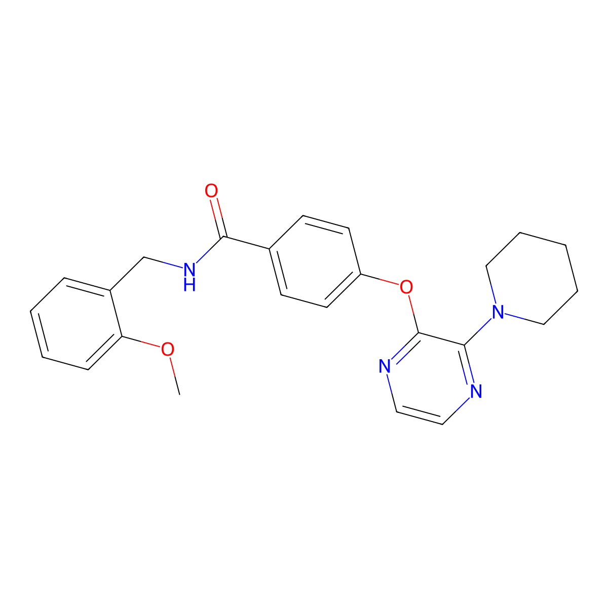 N-(2-methoxybenzyl)-4-((3-(piperidin-1-yl)pyrazin-2-yl)oxy)benzamide molecular structure, CAS 1251703-06-6