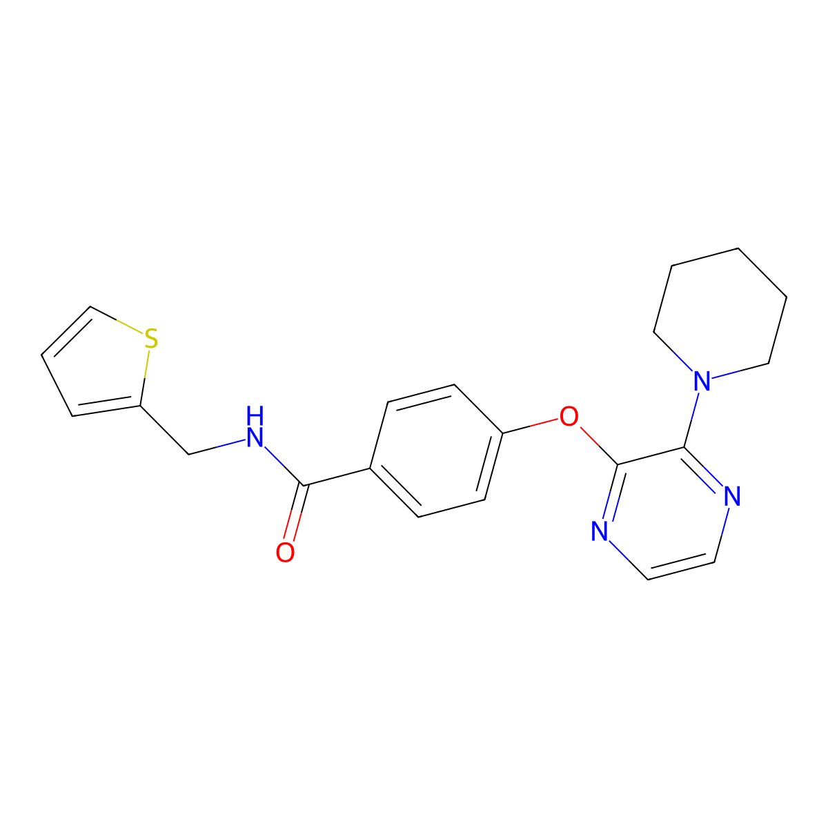 4-((3-(piperidin-1-yl)pyrazin-2-yl)oxy)-N-(thiophen-2-ylmethyl)benzamide molecular structure, CAS 1251703-07-7