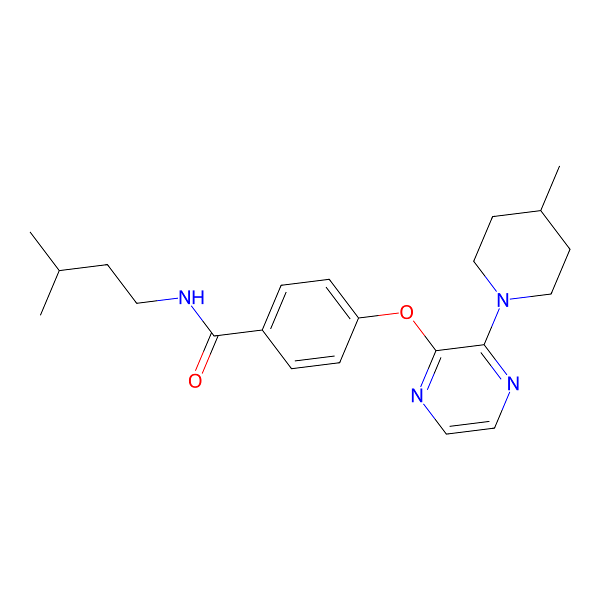 N-(3-methylbutyl)-4-{[3-(4-methylpiperidin-1-yl)pyrazin-2-yl]oxy}benzamide molecular structure, CAS 1251703-08-8