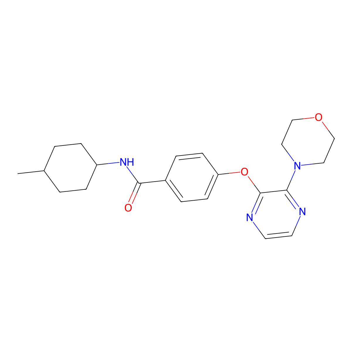 N-(4-methylcyclohexyl)-4-{[3-(morpholin-4-yl)pyrazin-2-yl]oxy}benzamide molecular structure, CAS 1251703-09-9
