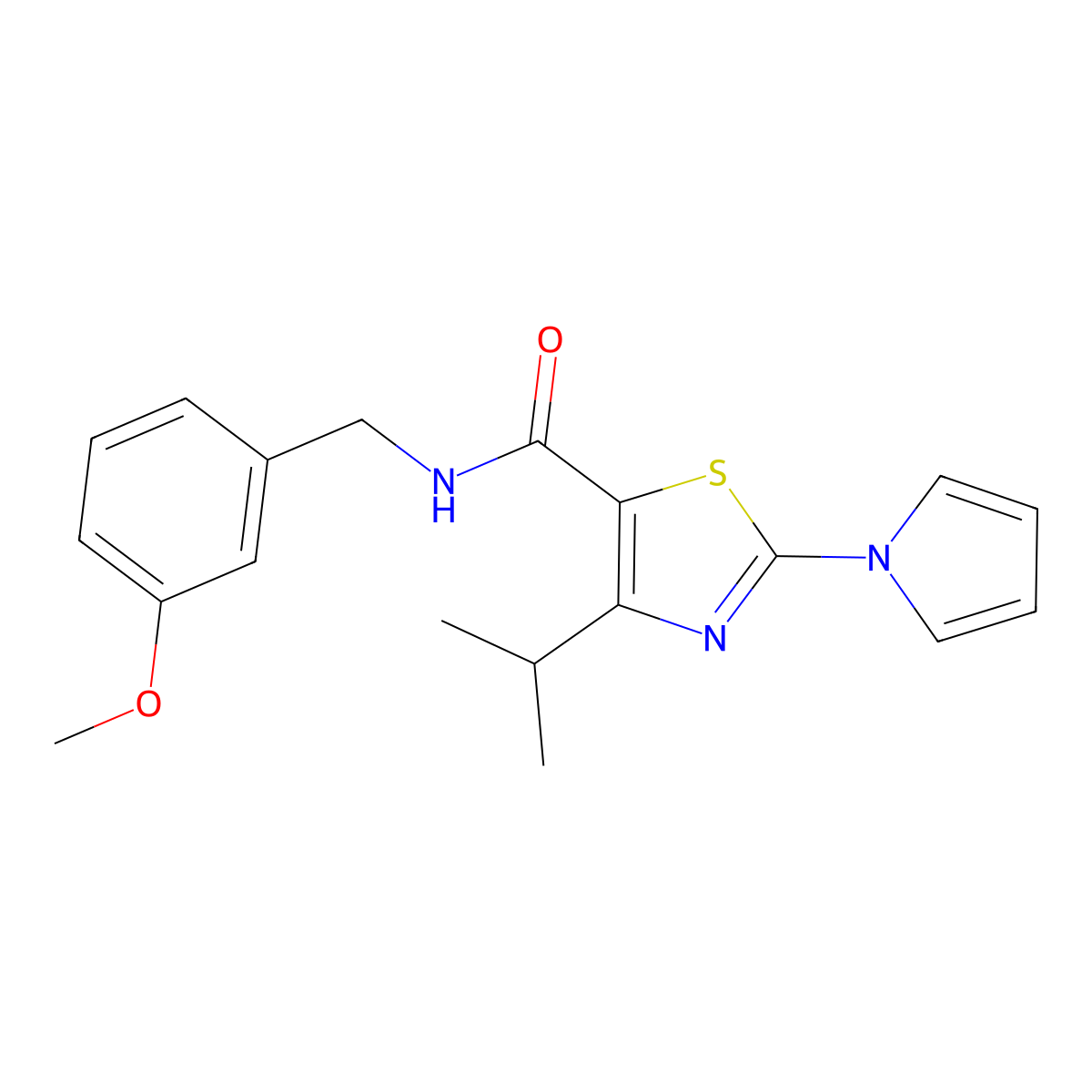N-[(3-methoxyphenyl)methyl]-4-(propan-2-yl)-2-(1H-pyrrol-1-yl)-1,3-thiazole-5-carboxamide molecular structure, CAS 1251703-13-5
