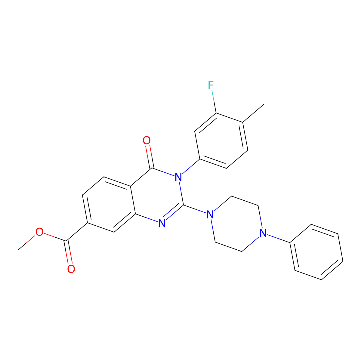 Methyl 3-(3-fluoro-4-methylphenyl)-4-oxo-2-(4-phenylpiperazin-1-yl)-3,4-dihydroquinazoline-7-carboxylate molecular structure, CAS 1251703-20-4