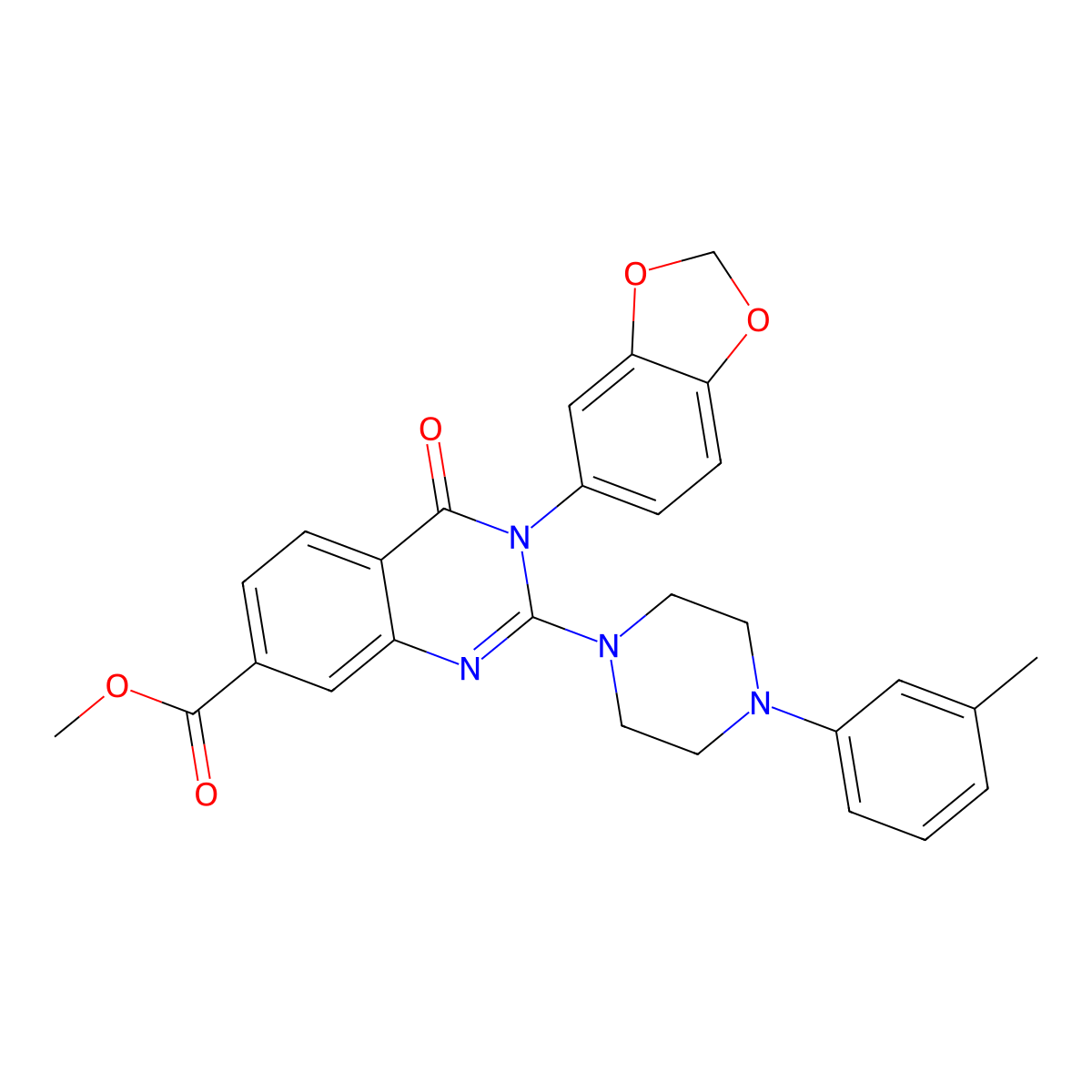 methyl 3-(2H-1,3-benzodioxol-5-yl)-2-[4-(3-methylphenyl)piperazin-1-yl]-4-oxo-3,4-dihydroquinazoline-7-carboxylate molecular structure, CAS 1251703-22-6