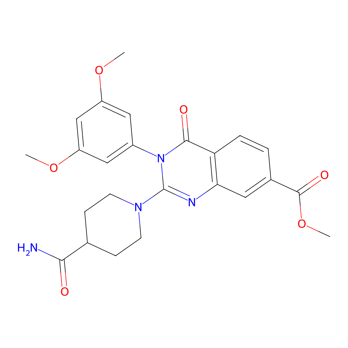 Methyl 2-(4-carbamoylpiperidin-1-yl)-3-(3,5-dimethoxyphenyl)-4-oxo-3,4-dihydroquinazoline-7-carboxylate molecular structure, CAS 1251703-23-7