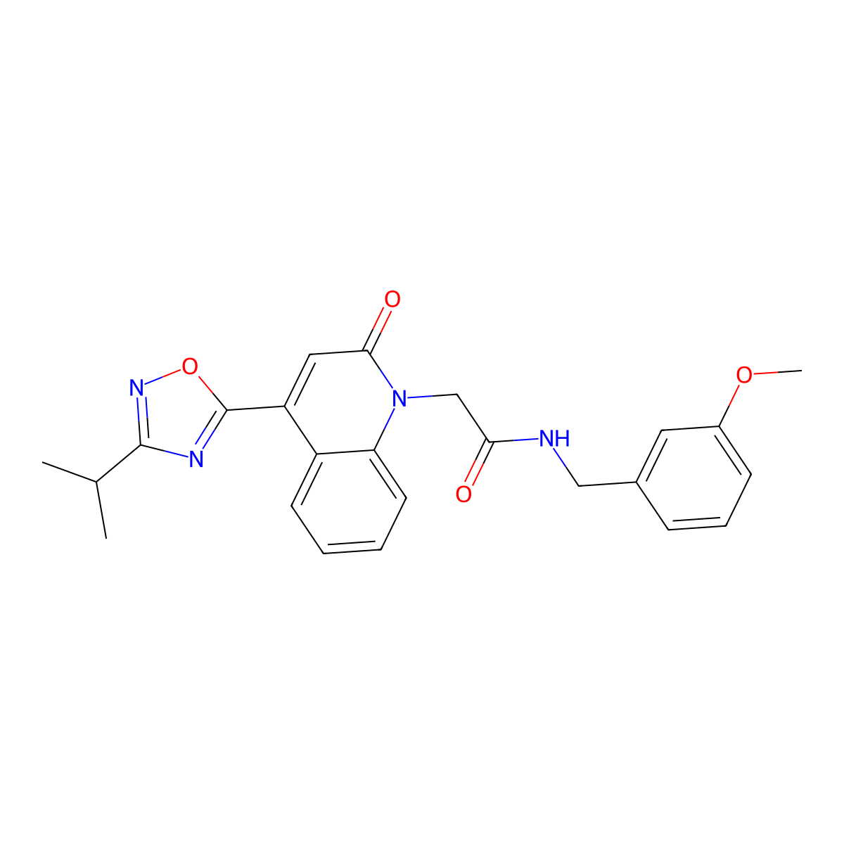 N-[(3-methoxyphenyl)methyl]-2-{2-oxo-4-[3-(propan-2-yl)-1,2,4-oxadiazol-5-yl]-1,2-dihydroquinolin-1-yl}acetamide molecular structure, CAS 1251703-34-0