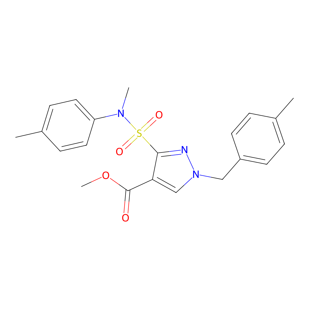 methyl 3-(N-methyl-N-(p-tolyl)sulfamoyl)-1-(4-methylbenzyl)-1H-pyrazole-4-carboxylate molecular structure, CAS 1251703-51-1