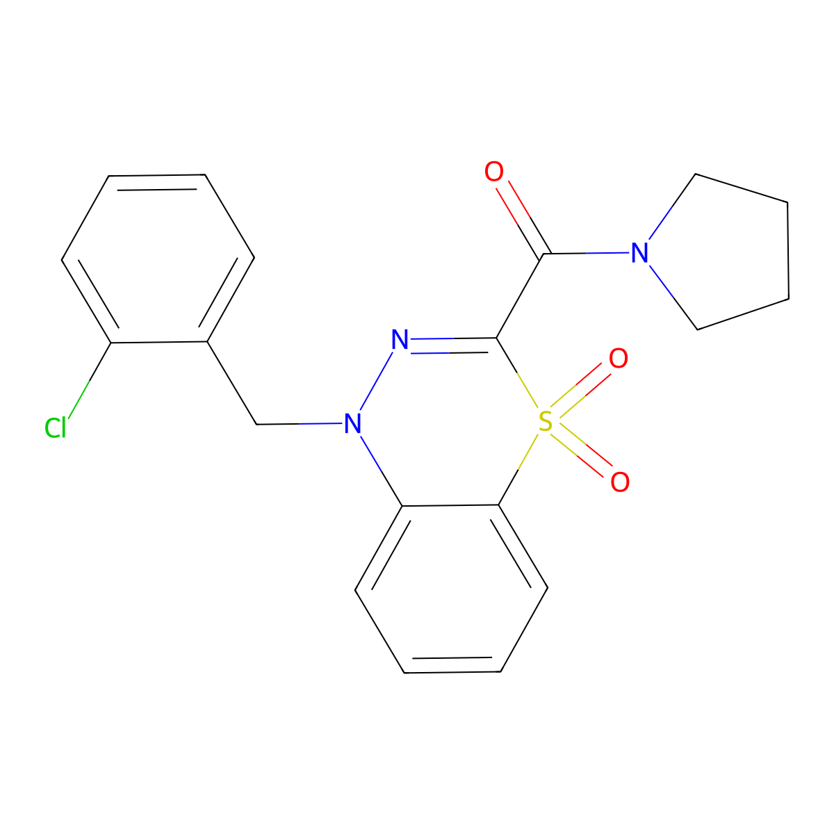 1-(2-chlorobenzyl)-3-(1-pyrrolidinylcarbonyl)-4lambda~6~,1,2-benzothiadiazine-4,4(1H)-dione molecular structure, CAS 1251703-53-3