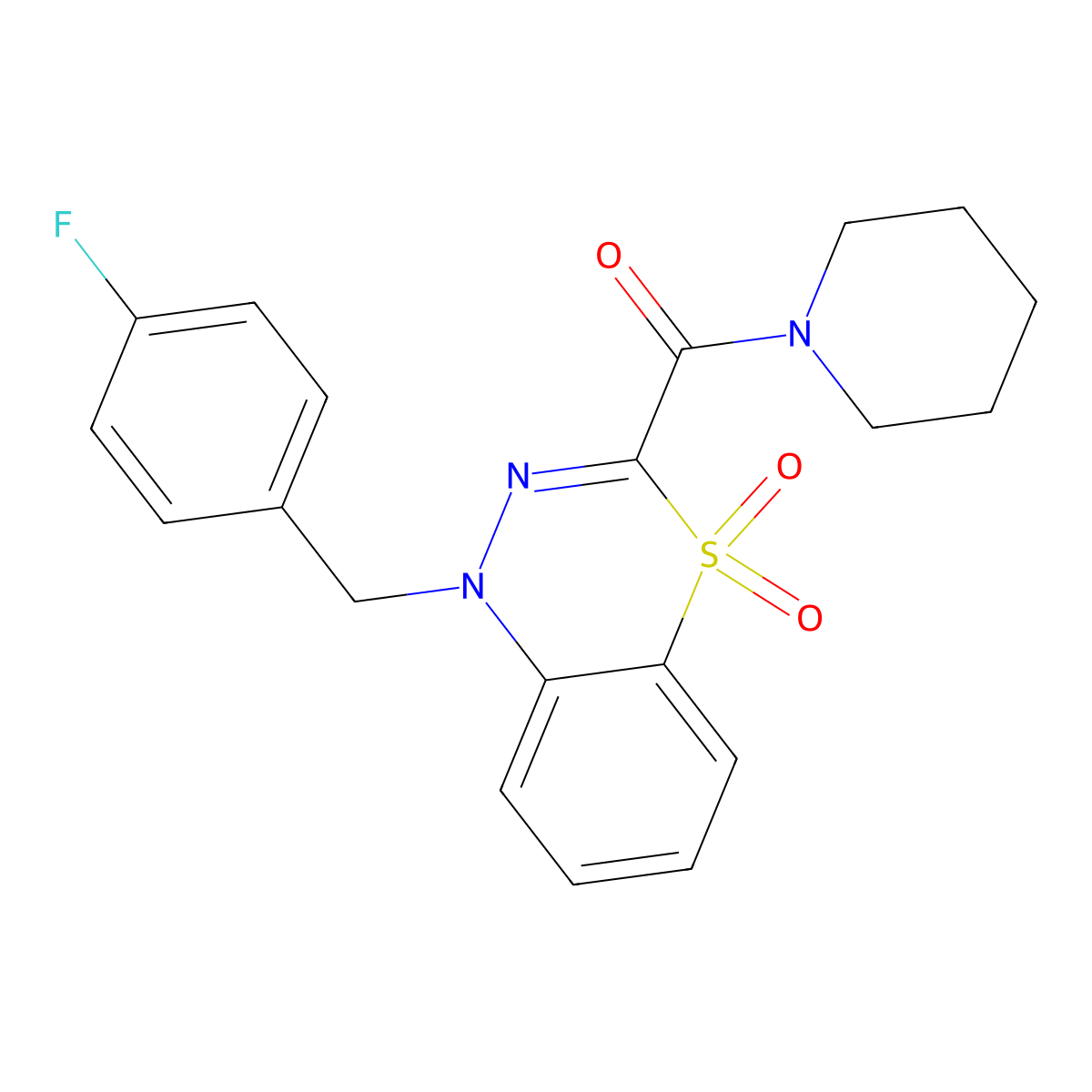 (1-(4-fluorobenzyl)-4,4-dioxido-1H-benzo[e][1,3,4]thiadiazin-3-yl)(piperidin-1-yl)methanone molecular structure, CAS 1251703-55-5