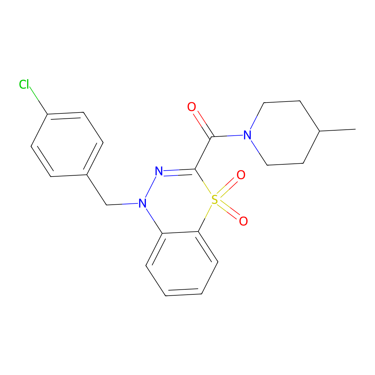 1-[(4-chlorophenyl)methyl]-3-(4-methylpiperidine-1-carbonyl)-1H-4lambda6,1,2-benzothiadiazine-4,4-dione molecular structure, CAS 1251703-56-6
