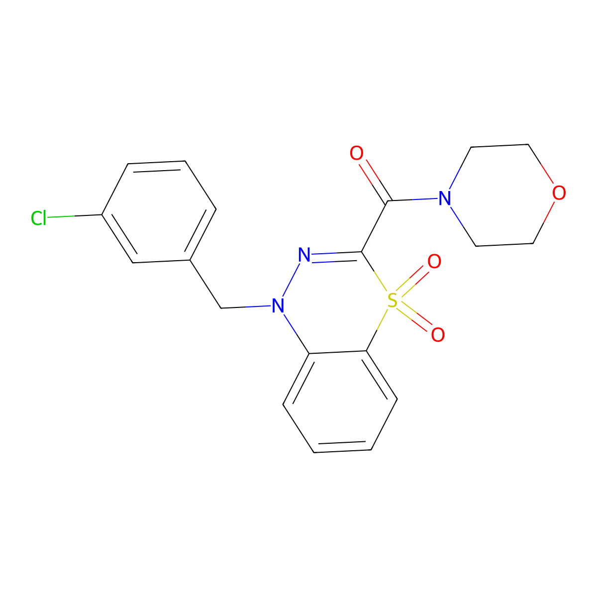 1-[(3-chlorophenyl)methyl]-3-(morpholine-4-carbonyl)-1H-4lambda6,1,2-benzothiadiazine-4,4-dione molecular structure, CAS 1251703-59-9
