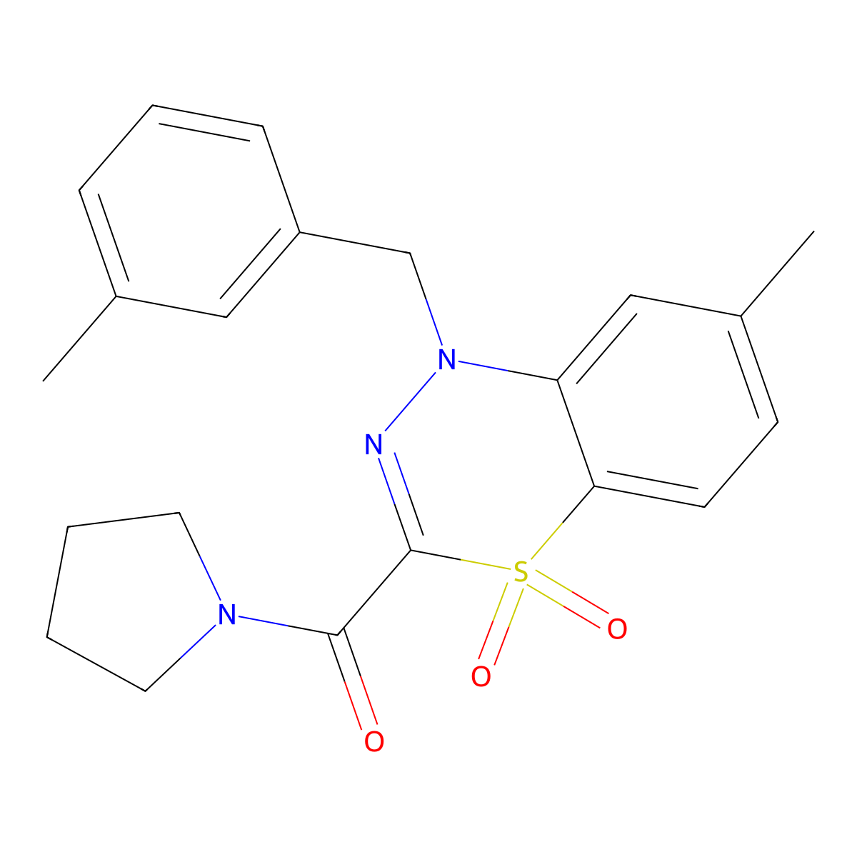 7-methyl-1-[(3-methylphenyl)methyl]-3-(pyrrolidine-1-carbonyl)-1H-4lambda6,1,2-benzothiadiazine-4,4-dione molecular structure, CAS 1251703-60-2