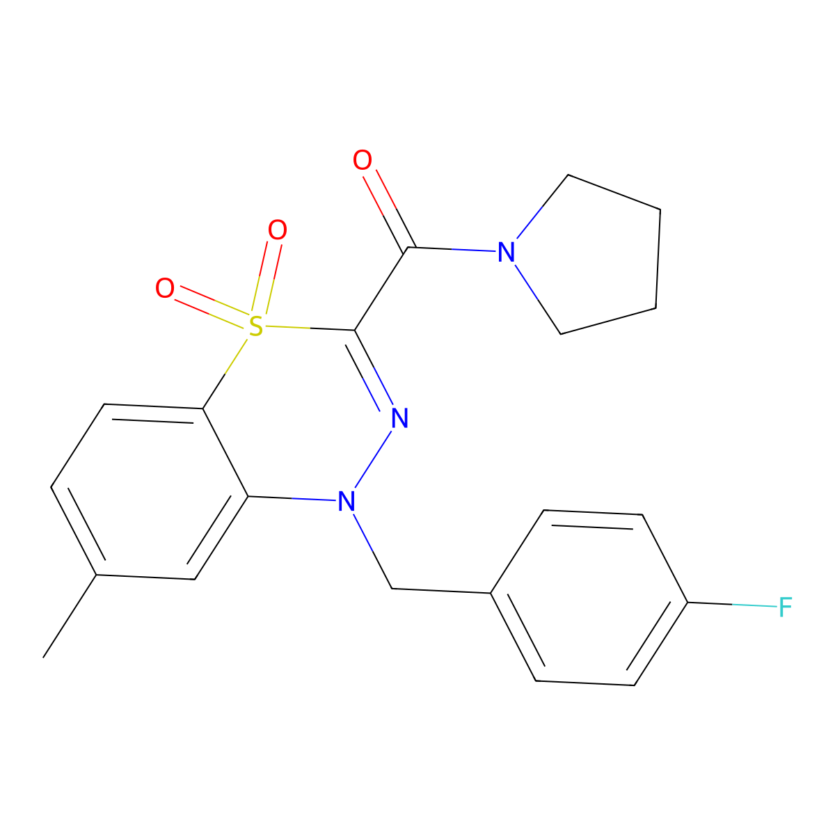 1-[(4-fluorophenyl)methyl]-7-methyl-3-(pyrrolidine-1-carbonyl)-1H-4lambda6,1,2-benzothiadiazine-4,4-dione molecular structure, CAS 1251703-61-3
