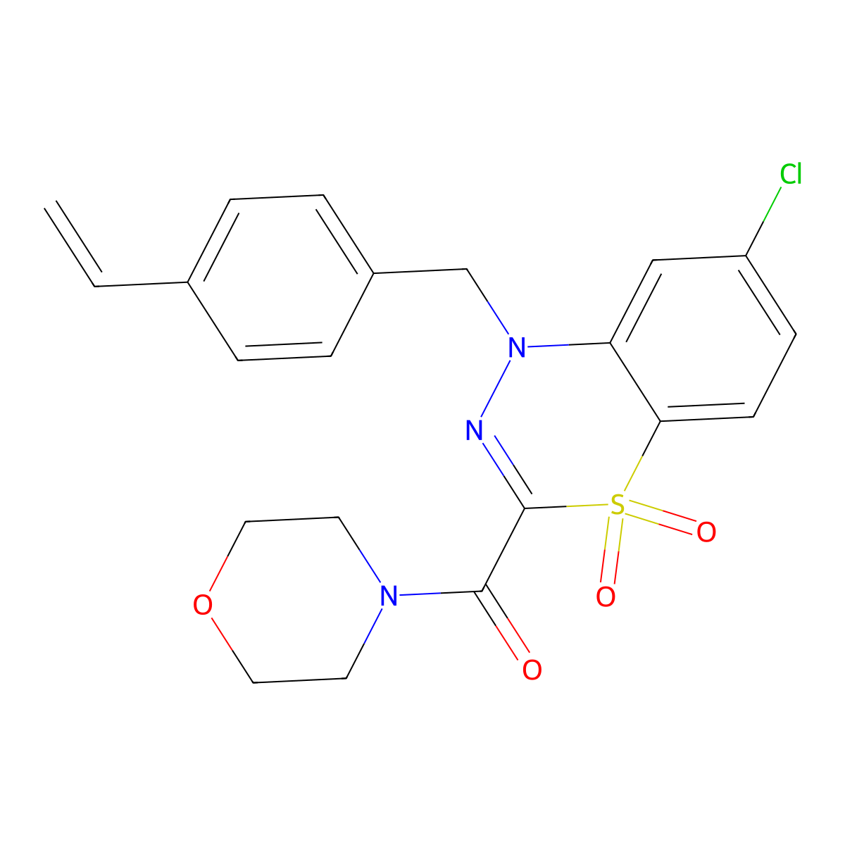 7-chloro-3-(morpholinocarbonyl)-1-(4-vinylbenzyl)-4lambda~6~,1,2-benzothiadiazine-4,4(1H)-dione molecular structure, CAS 1251703-63-5