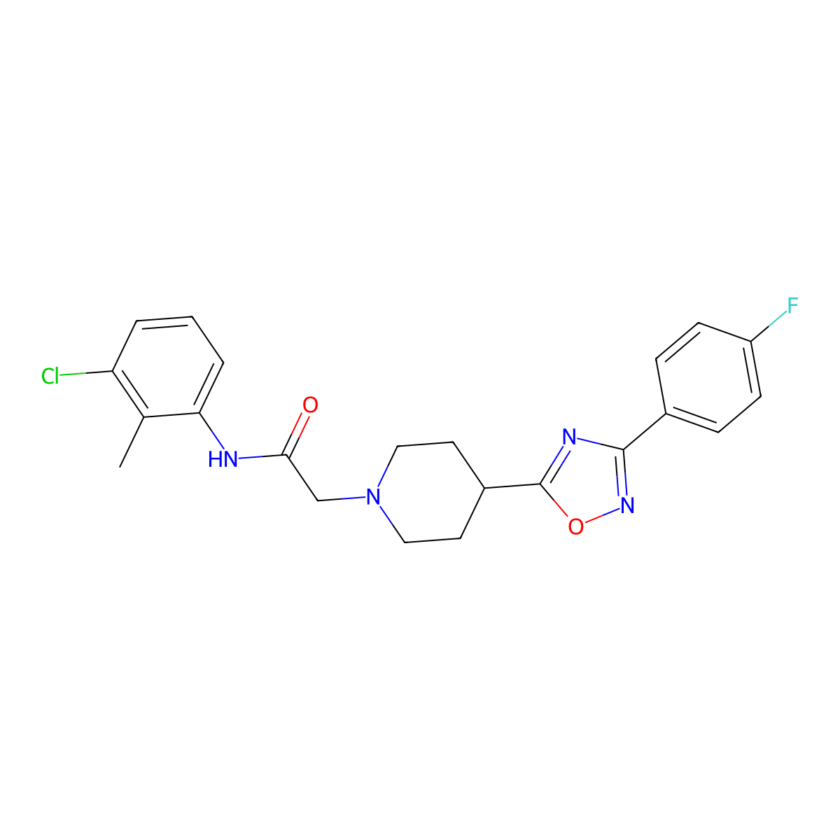 N-(3-chloro-2-methylphenyl)-2-(4-(3-(4-fluorophenyl)-1,2,4-oxadiazol-5-yl)piperidin-1-yl)acetamide molecular structure, CAS 1251703-75-9