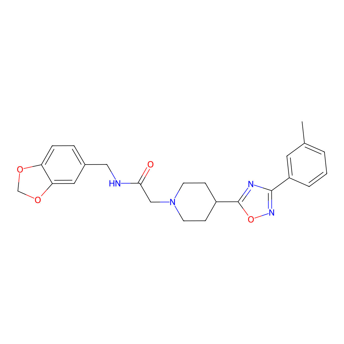 N-[(2H-1,3-benzodioxol-5-yl)methyl]-2-{4-[3-(3-methylphenyl)-1,2,4-oxadiazol-5-yl]piperidin-1-yl}acetamide molecular structure, CAS 1251703-78-2